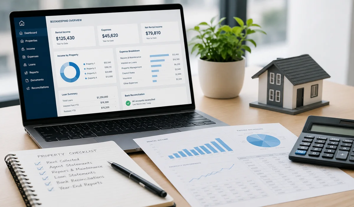 Property investor bookkeeping records, bank feeds and rental property reports